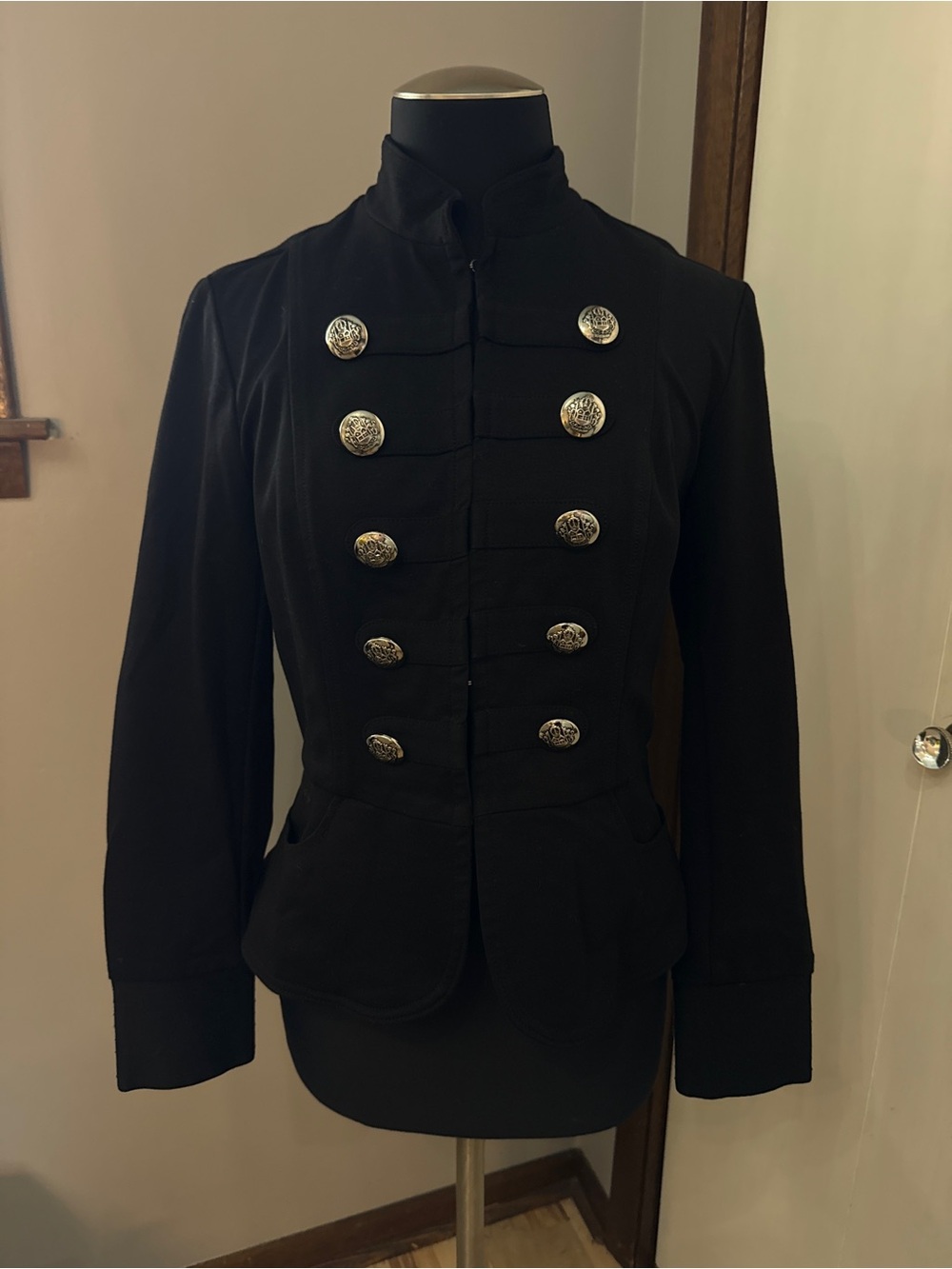 INC International Concepts Black Military-Style Blazer with Silver Buttons